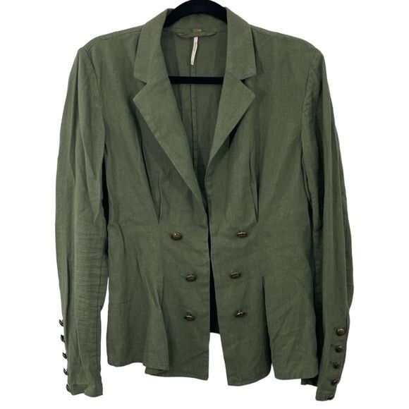 Free People Women's Cinched Waist Double Breasted Blazer Green Small Military - Picture 1 of 10